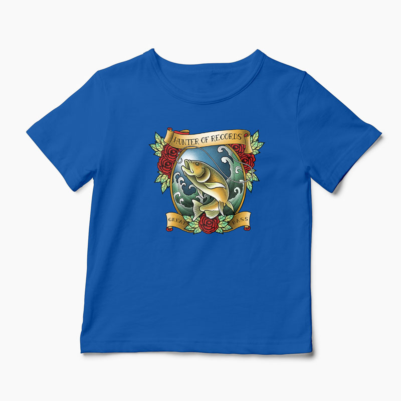 Tricou Pescuit - Vânător de Recorduri - Copii-Albastru Regal